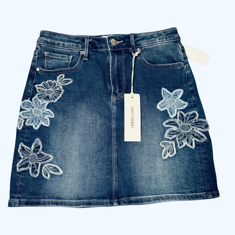 NWT New $148 Driftwood Embroidered Denim Mini Skirt Size 26 - Picture 3 of 8